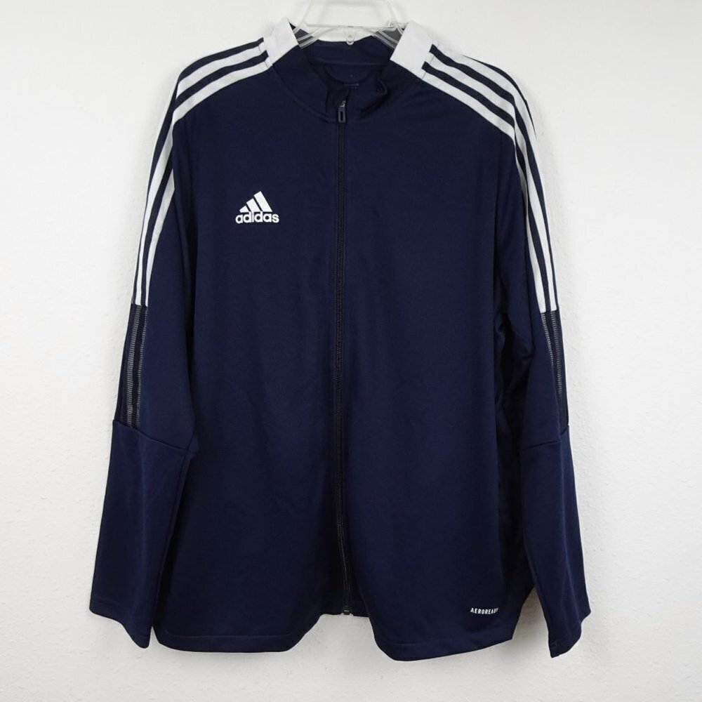 Adidas Tiro Track Jacket Women's Size 2X Blue Full Zip 3 Stripes Stand Collar - Picture 2 of 10